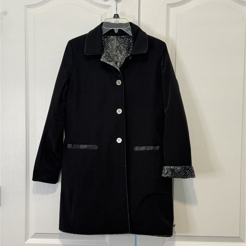 Jane Post Reversible Rain Coat jacket Black Gray Reptile Sz Small Woman